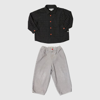CHECKED SHIRT WITH POCKETS + CORDUROY BALLOON PANTS